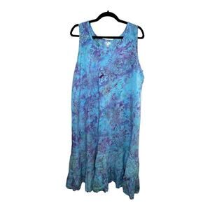 Del Sole Blue Floral Tunic Ruffle Hem Dress Size XXL